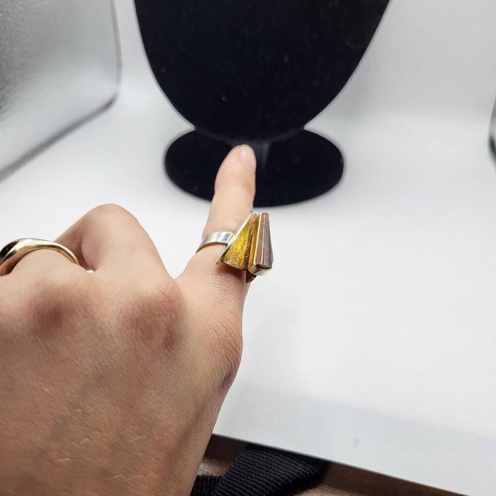 Artisan Made Abstract Geometric Unique Sterling Silver with Vermeil and Lace Aga - Picture 5 of 6